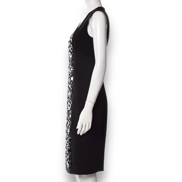 AKRIS Black Dress Size 16 Square Neck Knee Length Stud Embellishments MSRP $2500 - Picture 2 of 13
